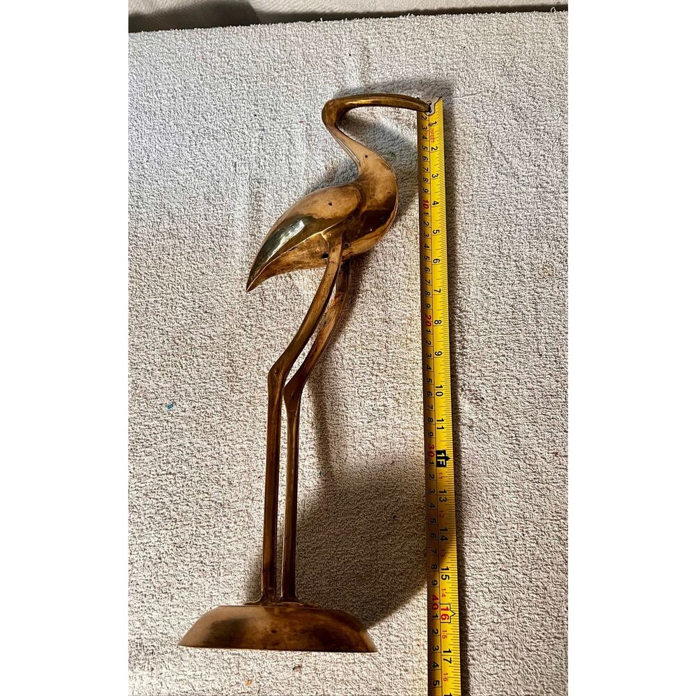 Vintage MCM Solid Brass Etched Crane Bird Figurine Heron Sculpture - Picture 9 of 10